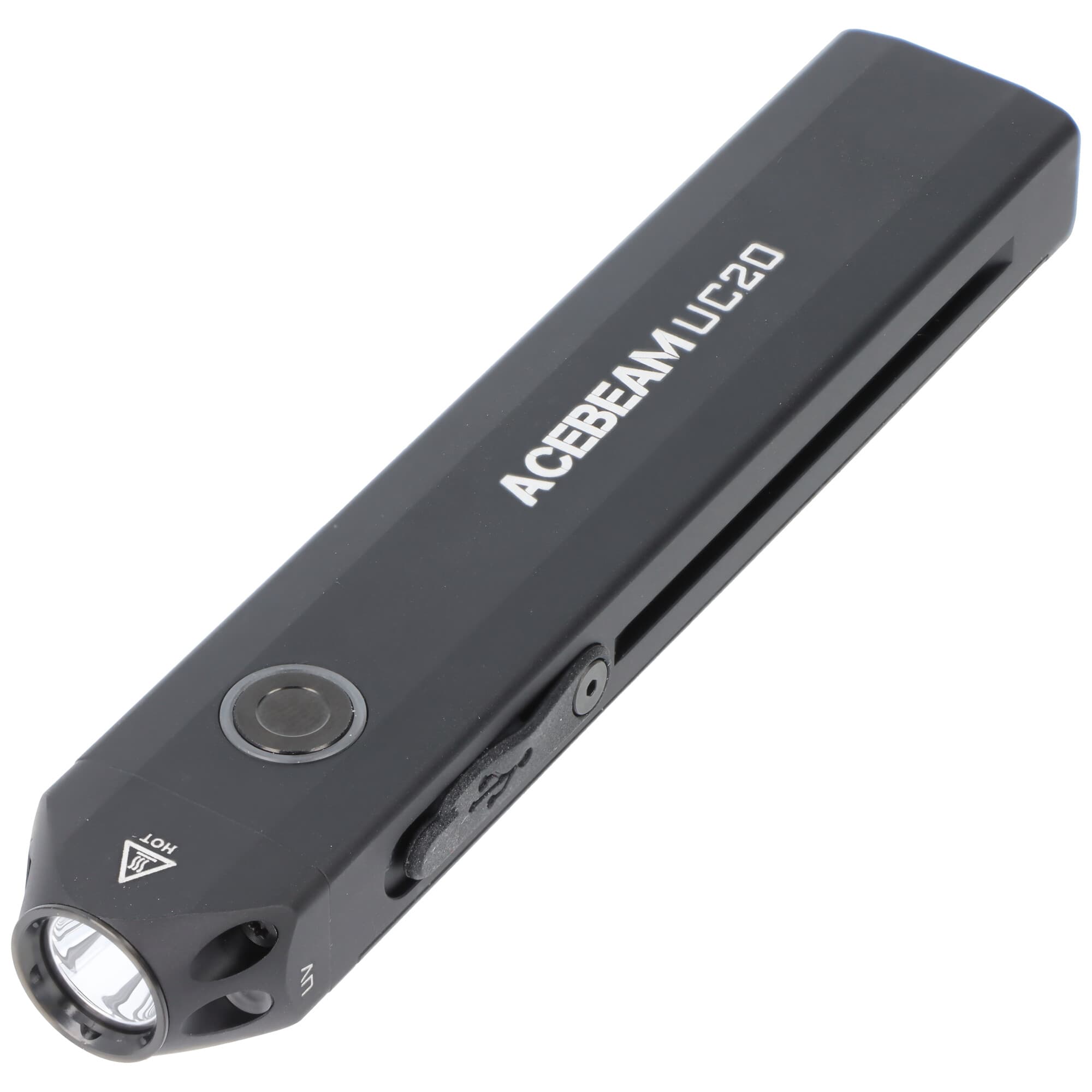 Lampe de poche LED AceBeam UC20 noire jusqu'à 1000 lumens, 3 sources lumineuses, ultra-mince, rechargeable