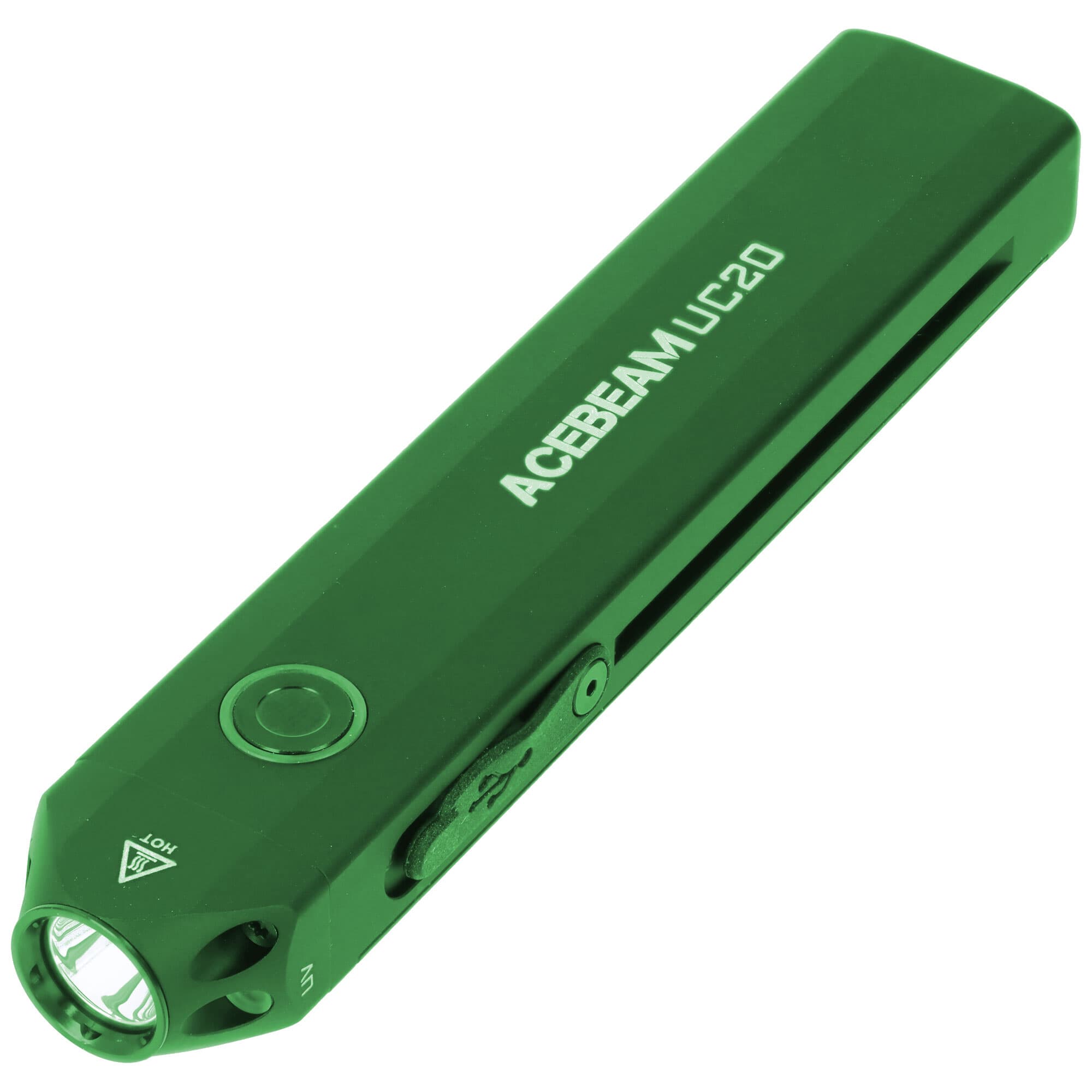 Lampe de poche LED AceBeam UC20 verte jusqu'à 1000 lumens, 3 sources lumineuses, ultra-mince, rechargeable