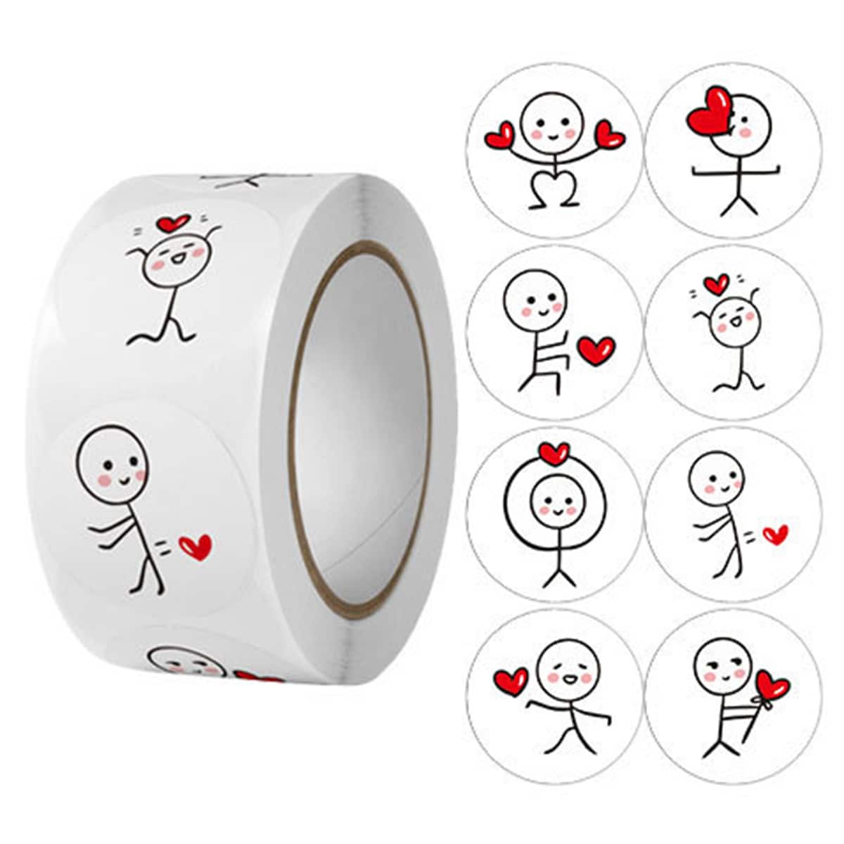 1 Rouleau/500 PiÃ¨ces Dessin AnimÃ© Allumette Homme Autocollant , Rond AdhÃ©sif label , CrÃ©atif Autocollants Pour Enfants Journalisation Et Scellage