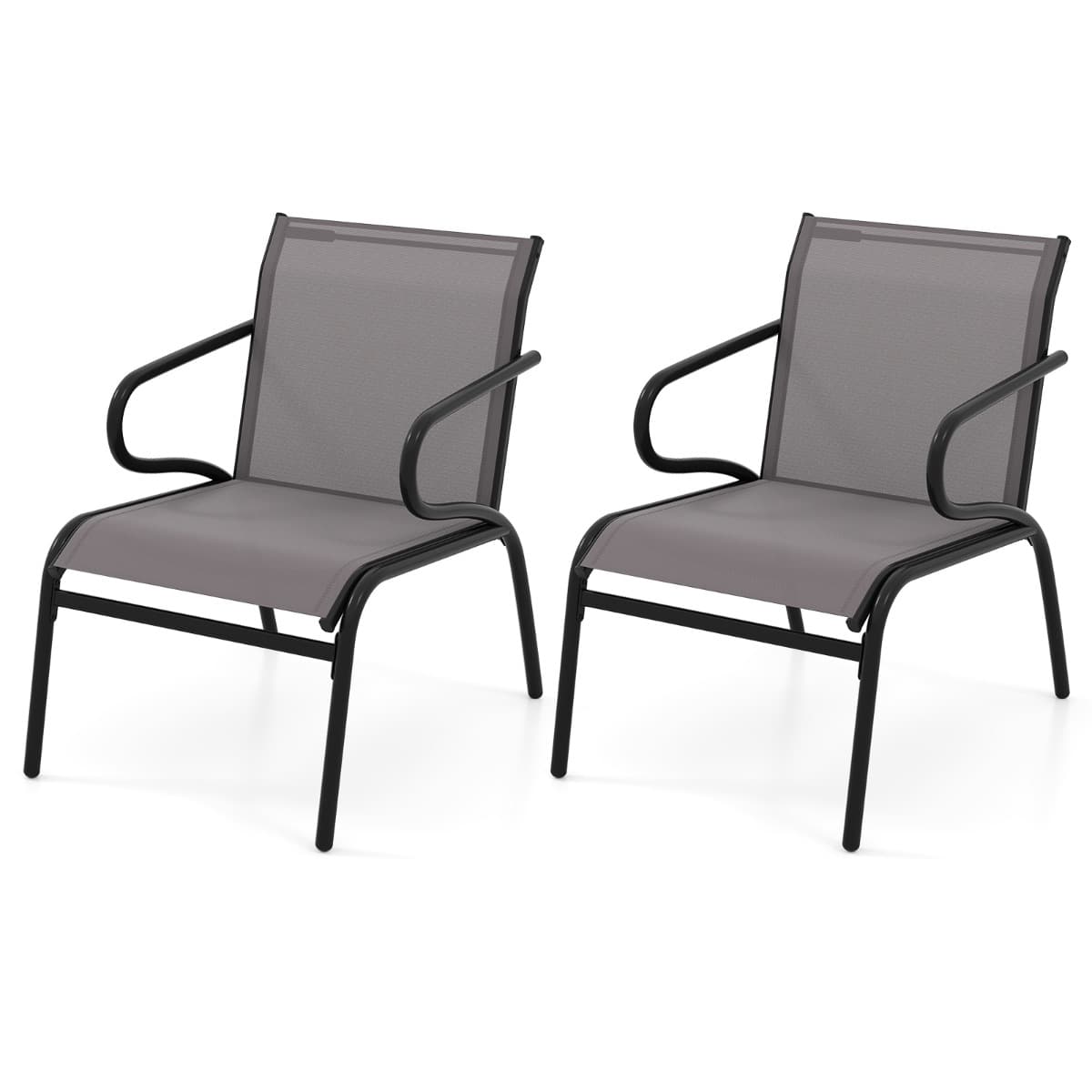 CostwayEnsemble de 2 Chaises de Patio Chaises de Salle à Manger d'Extérieur avec Tissu Respirant et Structure en Métal Mobilier de Bistrot Gris