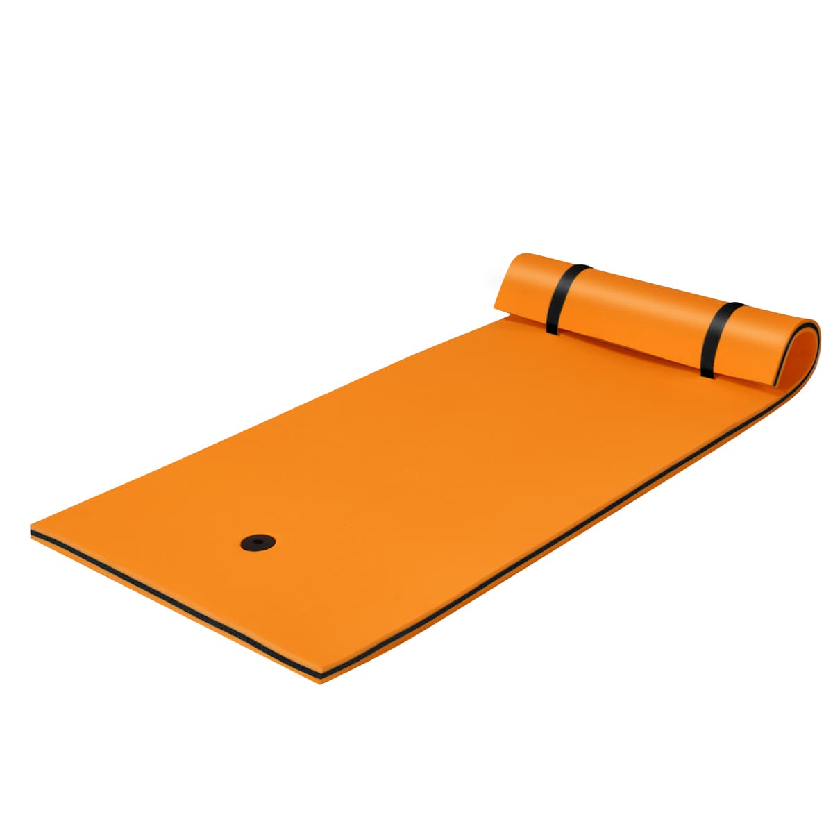 CostwayTapis Flottant en Mousse de Piscine 220 x 90 CM Charge 100 KG avec Oreiller Enroulé et Attache Élastique de 1,52M Orange