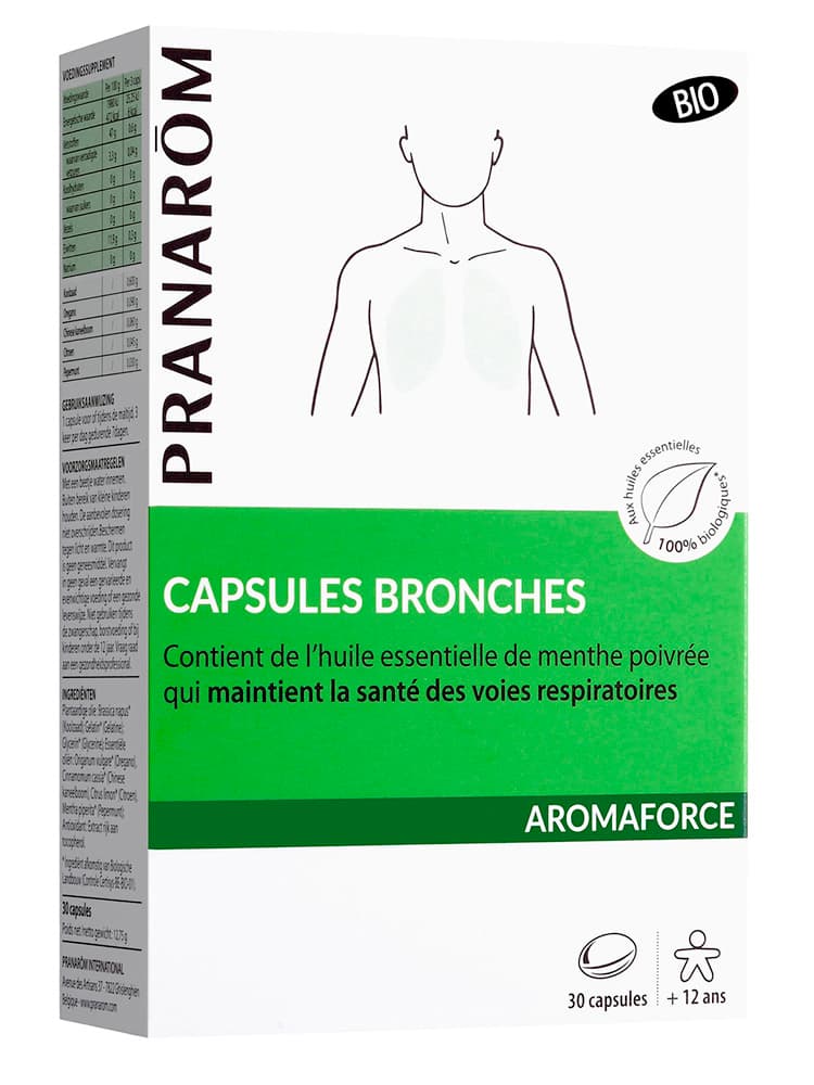 Pranarôm Capsules Bronches Bio Facilitent la Respiration Aux Huiles Essentielles Biologiques E179