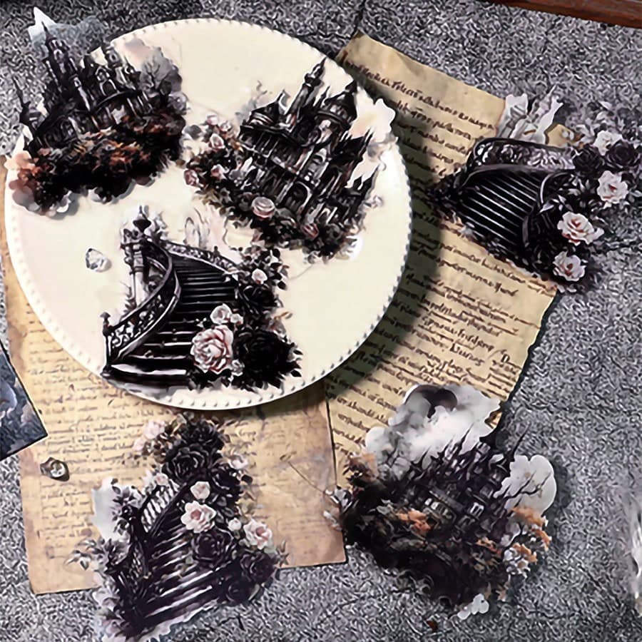 12 Feuilles / Paquet Autocollants De Thème De Château Vintage Pour Journalisation, Scrapbooking De Bricolage, Matériel De Décoration Et