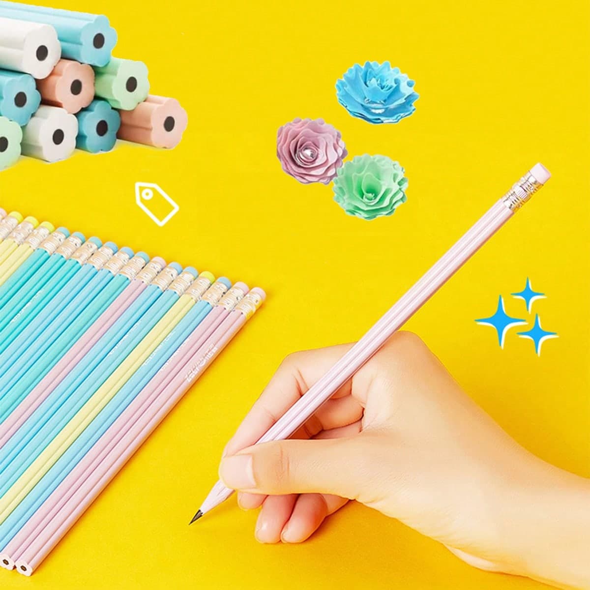 10 pièces Crayons en forme de pétales de couleur aléatoire pour journalisation et écriture, avec plomb HB et résine de couleur macaron, idéal