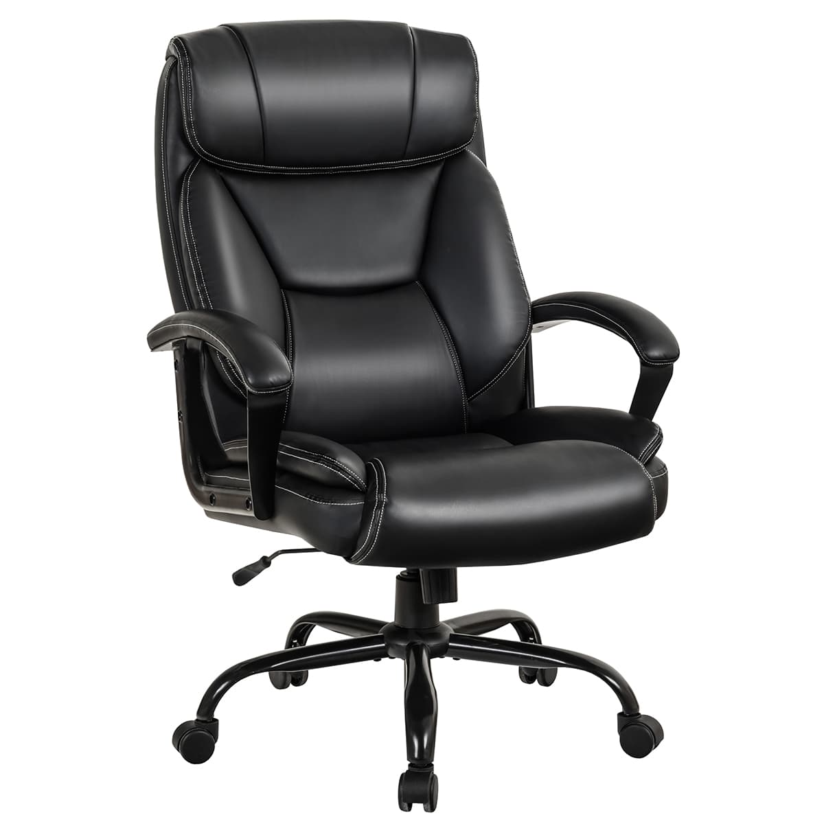 CostwayFauteuil à Bascule Pivotante Ultra Souple en Similicuir Hauteur Réglable Base Robuste Noir Charge 220kg Noir